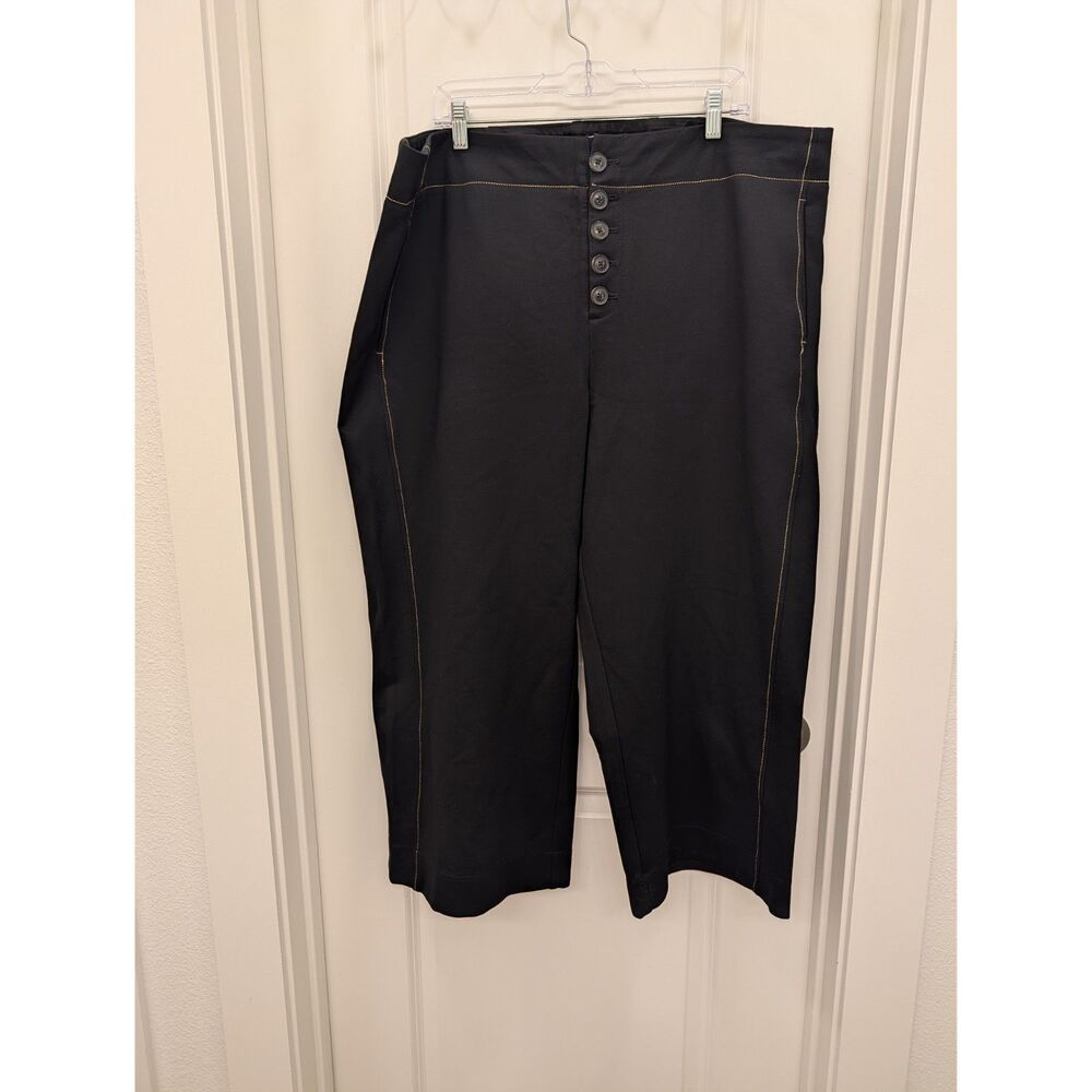 By Anthropologie Womens 22W Black Button Fly Wide Leg Cropped Pants Stretch FLAW
